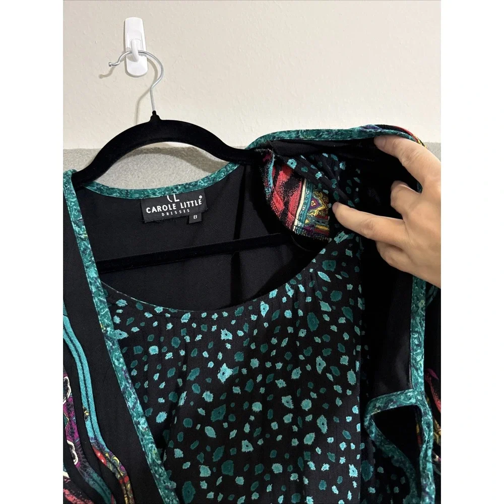 Vtg CAROLE LITTLE Dress Womens 8 Maxi‎ Art to Wear Faux Bolero 90s Boho Western - Picture 10 of 16